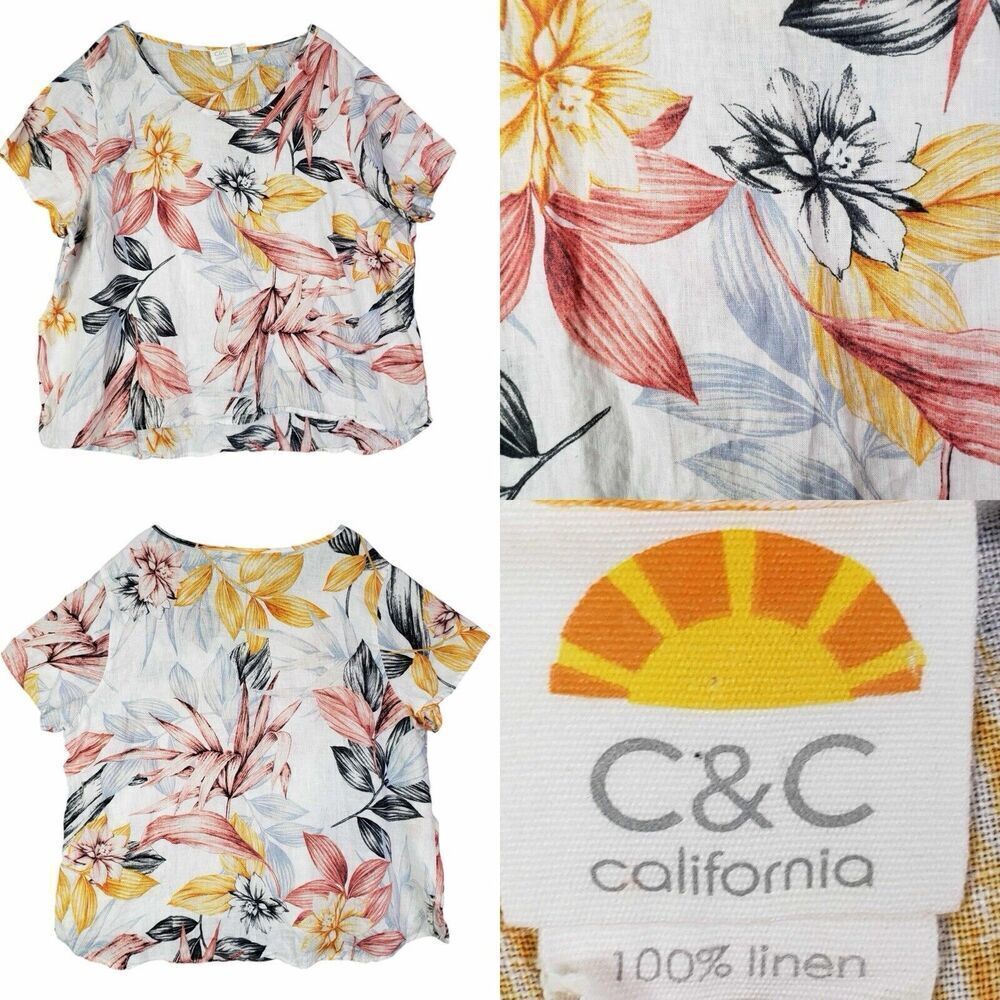 C&C California Shirt Plus Size 2X Tropical Floral Linen Boxy Top Women’s